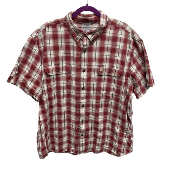 Carhartt men’s original fit red plaid shirt short sleeve button up 2XL cotton - Picture 1 of 9
